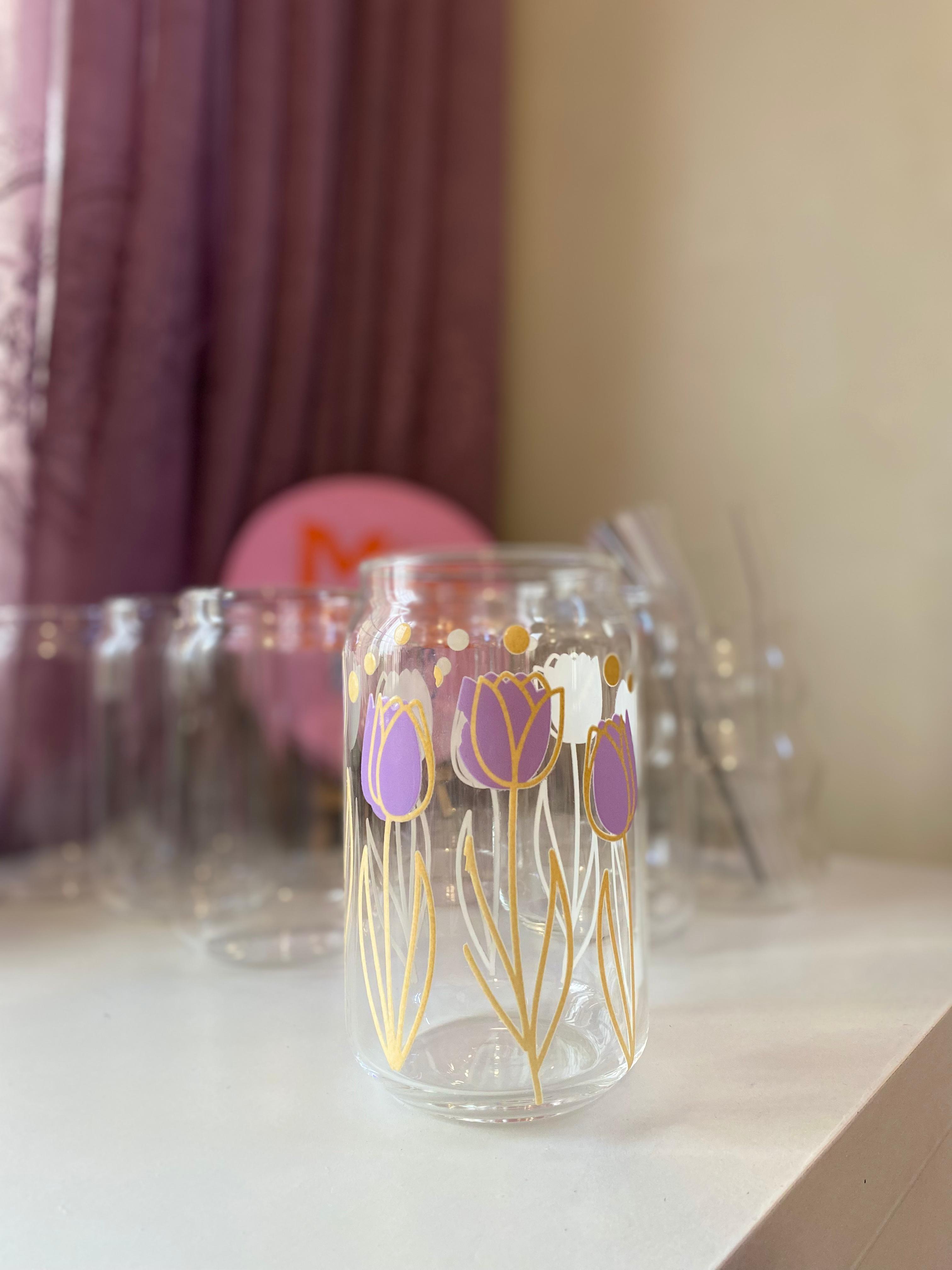 Purple Tulip Tumbler Glass